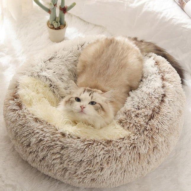 Calming Cat Bed, Round Plush Cat Cave for Cats and Small Dogs