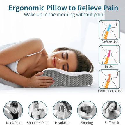 ComfortCloud | Ergonomic Memory Foam Bed Pillow with Cervical Contour | Neck Support for Side, Back & Stomach Sleepers