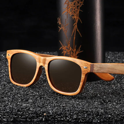 Polarized Sunglasses, UV400 Sunglasses with Bamboo Wooden Frame