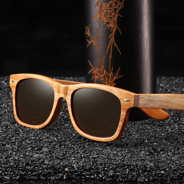 Polarized Sunglasses, UV400 Sunglasses with Bamboo Wooden Frame
