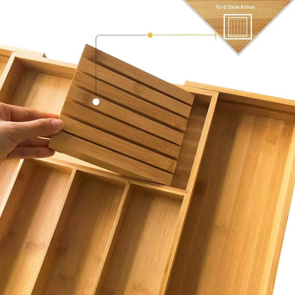 EcoHome | Bamboo Kitchen Drawer Organizer with Expandable Design | Adjustable Utensil Tray for Efficient Storage