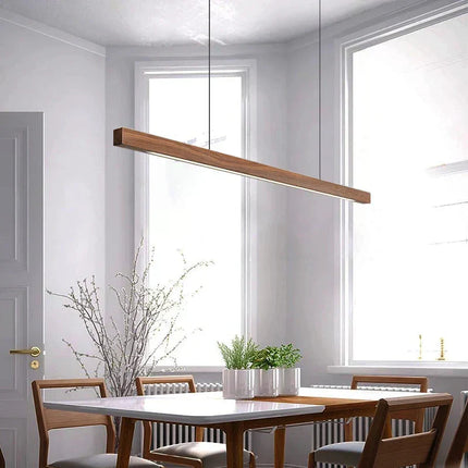 Linear Pendant Light, Wooden Pendant Lamp with Ceiling Plate