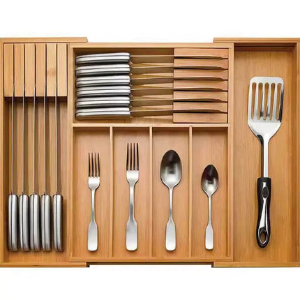 EcoCraft | Bamboo Drawer Organizer with Adjustable Compartments | Space-Saving Storage for Kitchenware and Knives