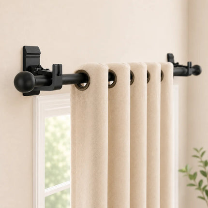 No Drill Curtain Rod Brackets, Adhesive Curtain Rod Holders, Renter Friendly Curtain Rod Hooks and Towel Hooks