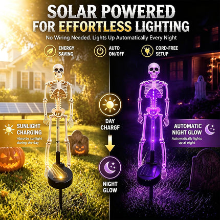 Halloween Outdoor Solar Lights Skeleton 2 Pack, Halloween Skeleton Decorations Outdoor