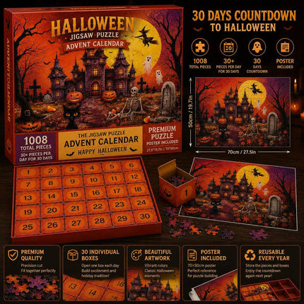 Halloween Advent Calendar Jigsaw Puzzle 1008 Piece, Halloween Countdown Calendar