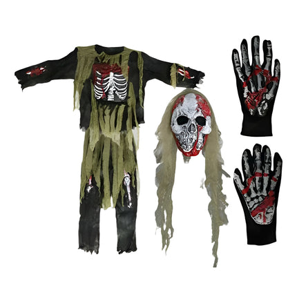 Halloween Skeleton Zombie Costume Set with Mask | Spooky Look for Kids 4