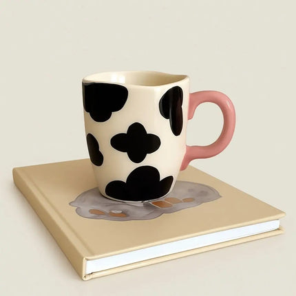 Hand Painted Cow Print Coffee Mug, Ceramic Coffee Cup for Tea and Hot Chocolate