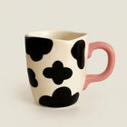 Ceramic Coffee Mug, Cute Mug with Hand Painted Cow Print and Pink Handle, Ceramic Coffee Cup for Tea and Hot Chocolate