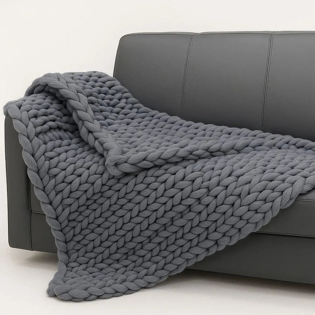 Chenille Throw Blankets, Hand Woven Chunky Knit Blanket with Braided Loops