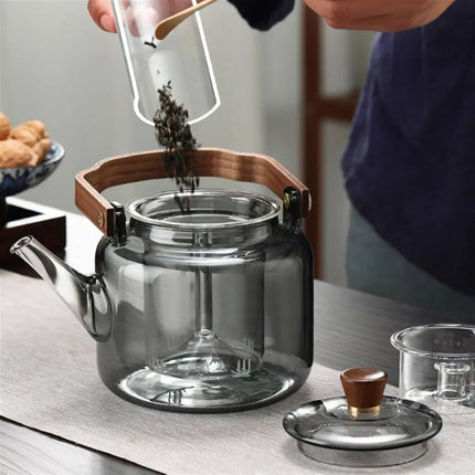Large Borosilicate Glass Teapot with Wooden Handle, Loose Leaf Tea Pot with Cat Paw Filter – image 4