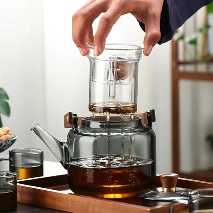 Glass Teapot with Strainer, Large Borosilicate Glass Teapot with Wooden Handle – image 8