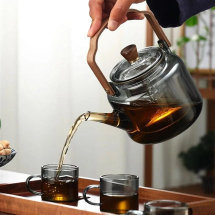 Large Borosilicate Glass Teapot with Wooden Handle, Loose Leaf Tea Pot with Cat Paw Filter – image 7