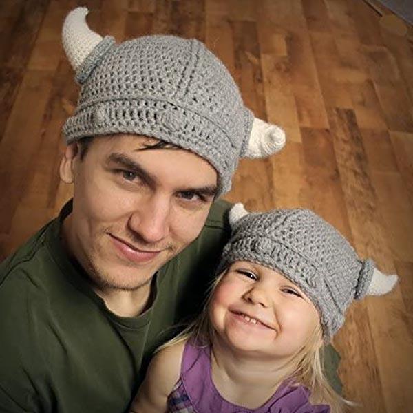 Knit Beanies, Crochet Hat with Viking Horns