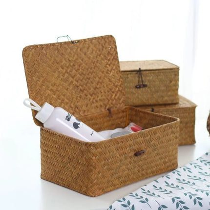 Woven Basket with Lid, Handmade Lidded Basket for Shelf Organizing – image 5