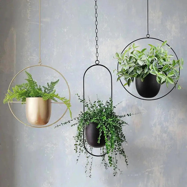 Metal Hanging Planter with Chain, Geometric Plant Hanger for Ceiling