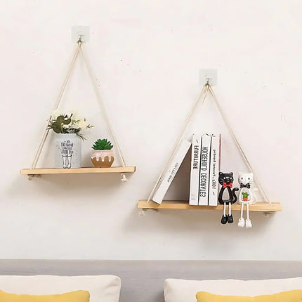 Wall Shelf, Hanging Wooden Shelf with Rope – image 5