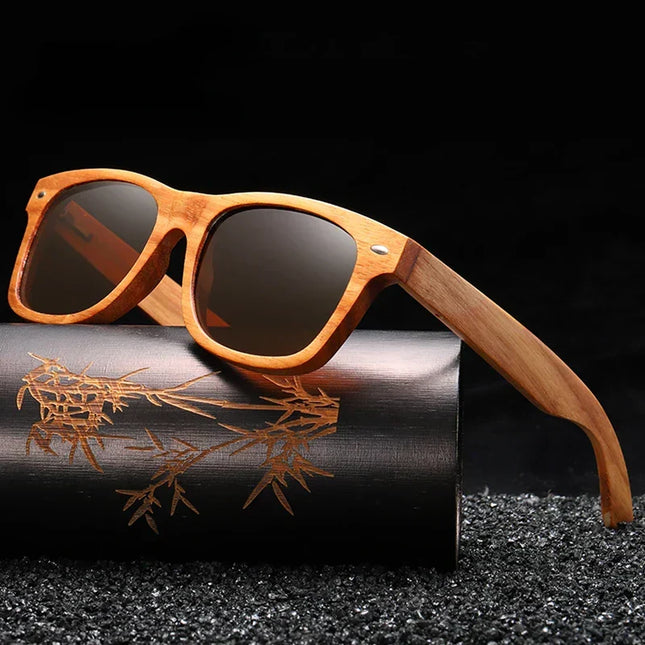 Polarized Sunglasses, UV400 Sunglasses with Bamboo Wooden Frame, Wooden Shades with Comfortable Nose Pad