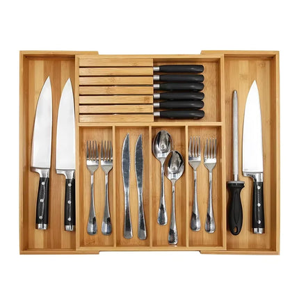 EcoHome | Bamboo Kitchen Drawer Organizer with Expandable Design | Adjustable Utensil Tray for Efficient Storage