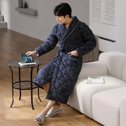 Cotton Bathrobe for Winter, Quilted Cotton Robe – image 15