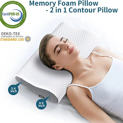 ComfortCloud | Ergonomic Memory Foam Bed Pillow with Cervical Contour | Neck Support for Side, Back & Stomach Sleepers