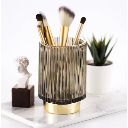 Desk Organizer Cup, Gold Foil Glass Makeup Brush Holder