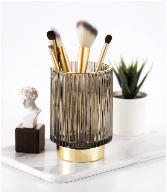 Desk Organizer Cup, Gold Foil Glass Makeup Brush Holder