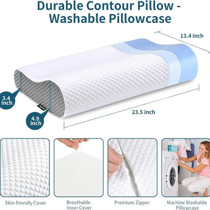 ComfortCloud | Ergonomic Memory Foam Bed Pillow with Cervical Contour | Neck Support for Side, Back & Stomach Sleepers
