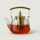 Glass Teapot with Infuser, Heat Resistant Glass Tea Pot with Copper Handle and Lid, Loose Leaf Teapot with Strainer