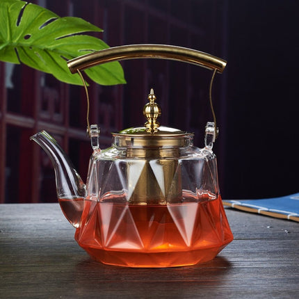Glass Teapot with Infuser, Heat Resistant Glass Tea Pot with Copper Handle and Lid
