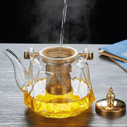 Glass Teapot with Infuser, Heat Resistant Glass Tea Pot with Copper Handle and Lid – image 4