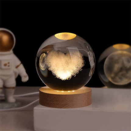 Luminous Crystal Ball with 3D Engraved Planets | Magical Night Light for Cozy Home Decor