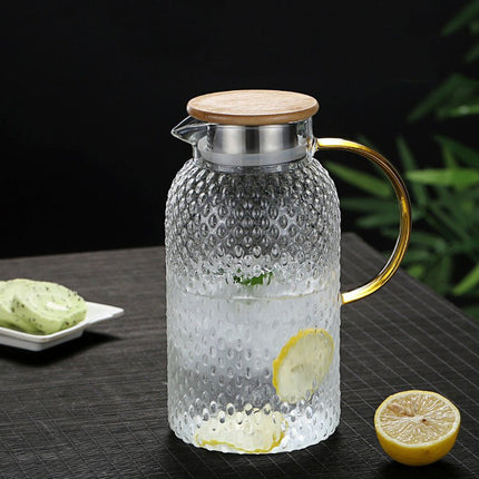 Glass Water Pitcher with Lid, Iced Tea Pitcher for Hot and Cold Drinks