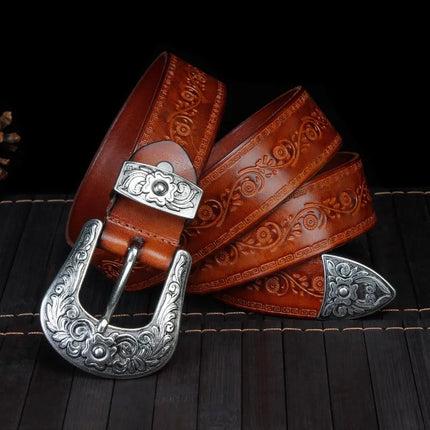 Heritage Collection | Classic Western Belt with Intricate Silver Buckle | Durable Cowhide Leather for Timeless Fashion 0