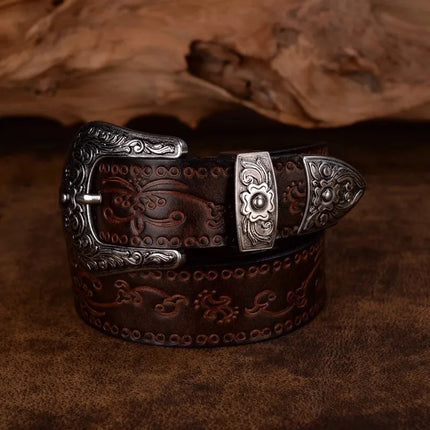 Heritage Collection | Classic Western Belt with Intricate Silver Buckle | Durable Cowhide Leather for Timeless Fashion 1