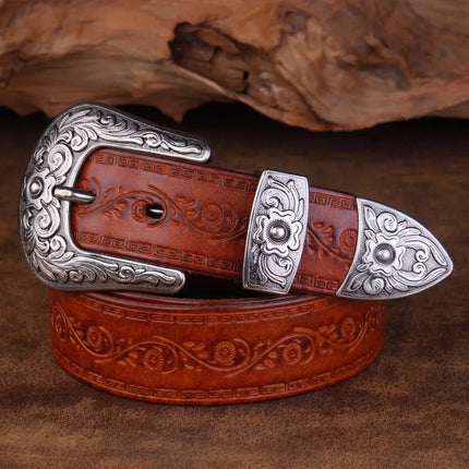 Heritage Collection | Classic Western Belt with Intricate Silver Buckle | Durable Cowhide Leather for Timeless Fashion 4
