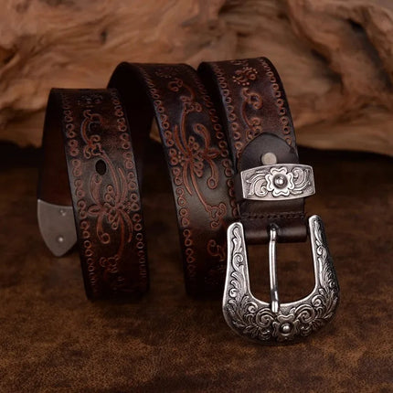 Heritage Collection | Classic Western Belt with Intricate Silver Buckle | Durable Cowhide Leather for Timeless Fashion 5