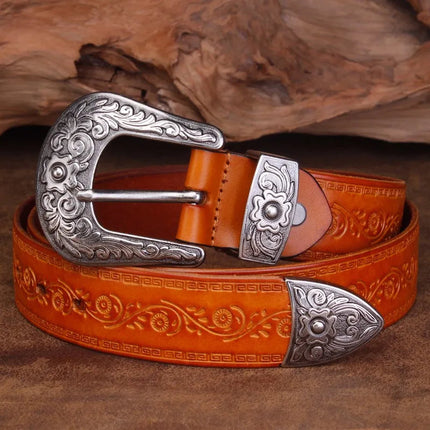 Heritage Collection | Classic Western Belt with Intricate Silver Buckle | Durable Cowhide Leather for Timeless Fashion 6