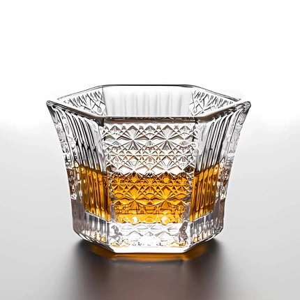Whiskey Glasses, Hexagonal Crystal Glass 2 oz with Wide Mouth, Sake Cup, Small Glass Tumbler for Spirits