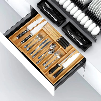 EcoHome | Bamboo Kitchen Drawer Organizer with Expandable Design | Adjustable Utensil Tray for Efficient Storage