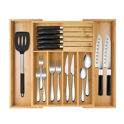 EcoHome | Bamboo Kitchen Drawer Organizer with Expandable Design | Adjustable Utensil Tray for Efficient Storage