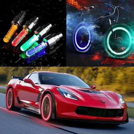Bike Wheel Lights, Light Up Valve Caps 2 Pack