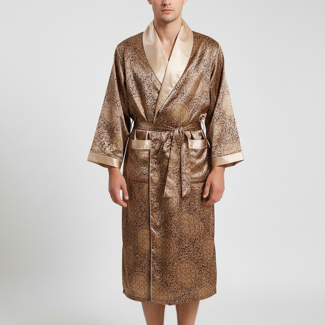 Mens Robes, Satin Mens Bathrobe with Golden Pattern – image 4