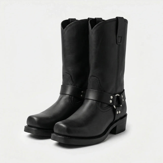 Mens Motorcycle Boots, Tall Harness Boots with Silver Rivets – image 4