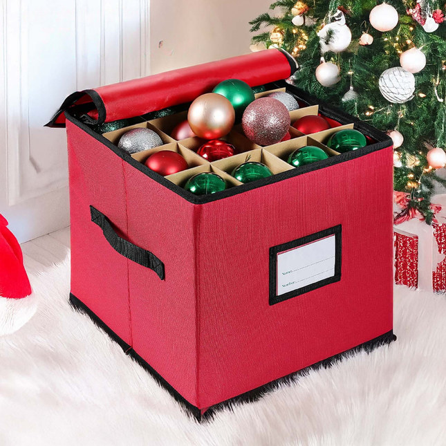 Holiday Decor Organizer | Christmas Ornament Storage Box with Adjustable Dividers | Durable 600D Oxford Fabric for Safe Storage 0