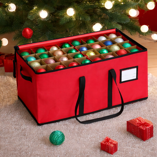 Holiday Decor Organizer | Stackable Christmas Ornament Storage Bag with Adjustable Dividers | Space-Saving Solution for 72 Ornaments 0
