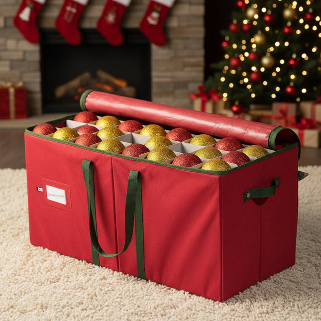Holiday Decor Storage | Christmas Ornament Storage Box with Adjustable Dividers | Durable Organizer for Safe Decoration Storage 0