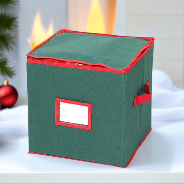 Holiday Organizer | Christmas Ornament Storage Box with Adjustable Dividers | Durable Design for Easy Access 0