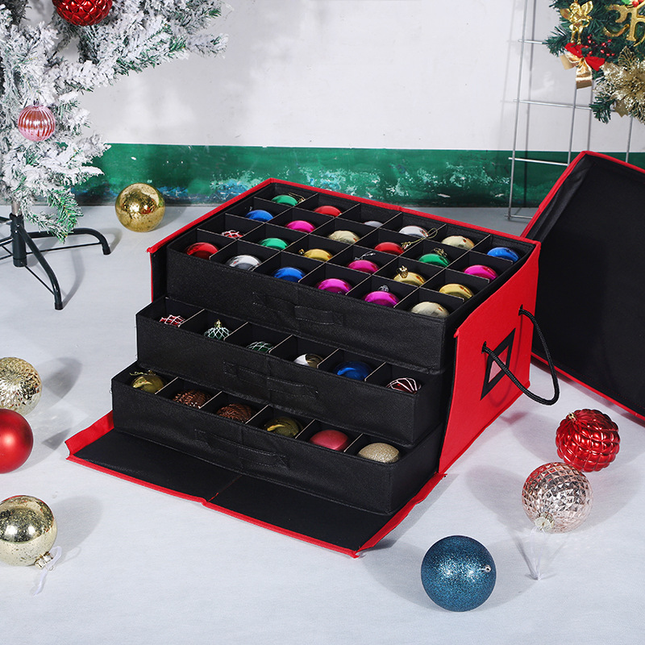 Holiday Organizer | Christmas Ornament Storage Box with Stackable Trays | Adjustable Dividers for Easy Decoration Management 0