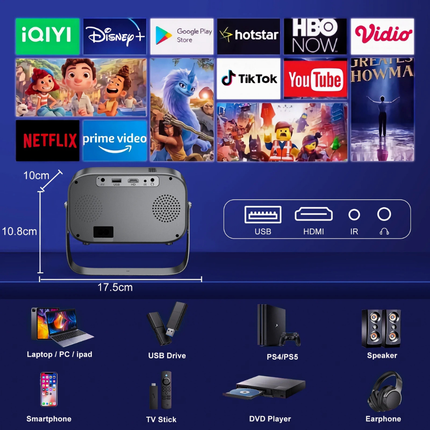 Home Entertainment Mini Projector | 4K Bluetooth & WiFi Streaming | Portable Design for Movies and Gaming 2